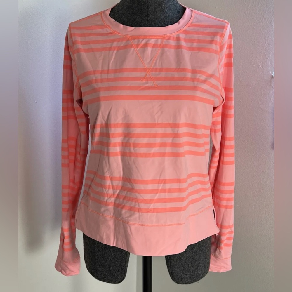 Lululemon Run Warm Up Crew Ocean Stripe Coral Orange Pullover Size 6 - Picture 9 of 9